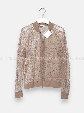 Brunello Cucinelli Mesh Bomber Jacket Cardigan Sequin Embellishments Size M